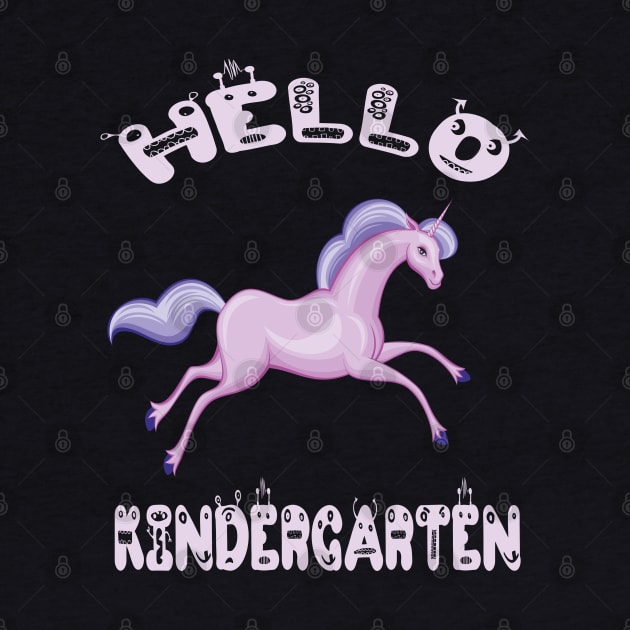 Hello Kindergarten Colorful Unicorn Back-To-School Preschool Design by familycuteycom